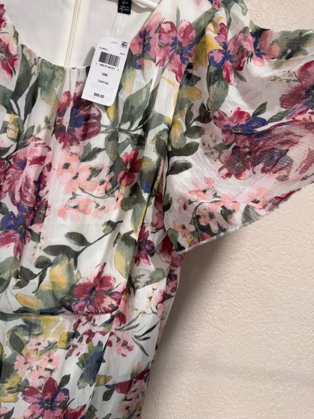 Floral Chiffon Midi Dress With Flutter Sleeves & Scoop Neckline By Connected